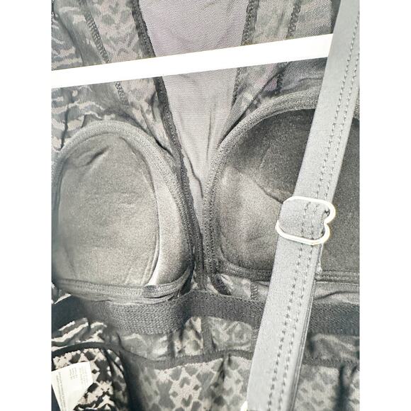 SWIM SOLUTIONS Tummy Control Black White Halter Mesh Insert Swimsuit NWT 10 - Picture 4 of 7